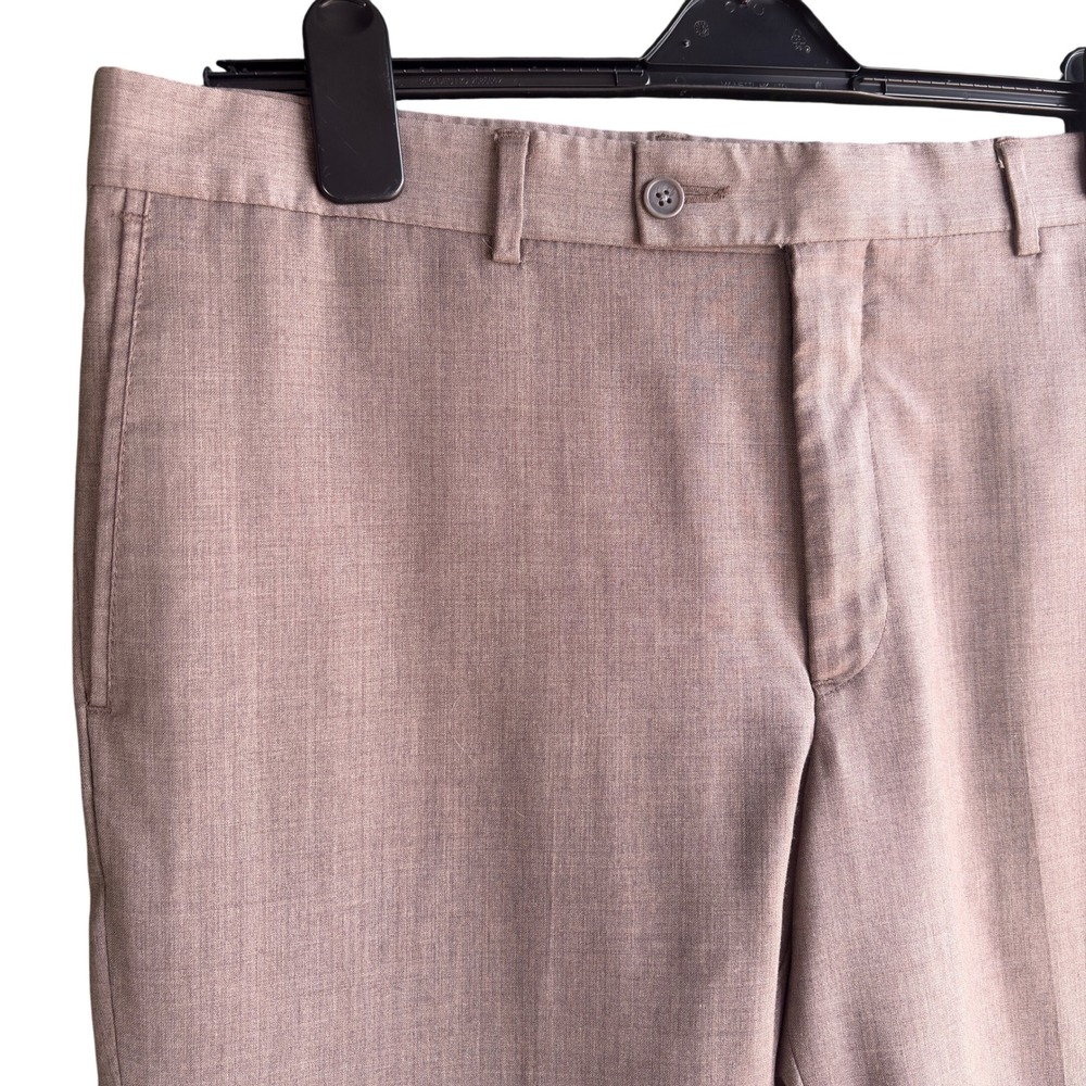 Nordstrom Elite Dress Pants Men 38x26 Grey Beige Flat Front Lightweight Trousers